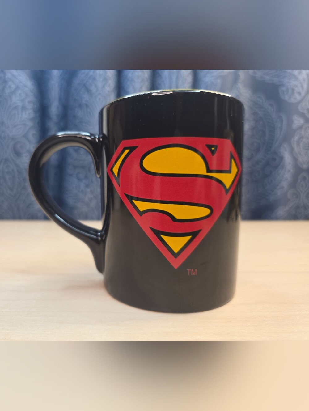 CoffeeMug/Tea Cup Superman Logo Warner Bros DC Comics Black 16 Oz Vintage VTG 99